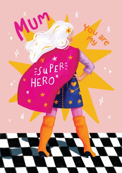 Fun Mother's Day Card - For A Special Mum - Super Hero created by Aniet Illustration