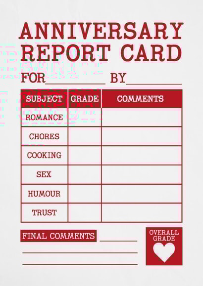 Funny Anniversary Card - Report Card created by Paul Stevens