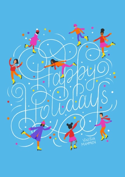 Fun Winter Holiday Card for Family and Friends- Ice Skating- Hand Lettering created by Vinitha Mammen