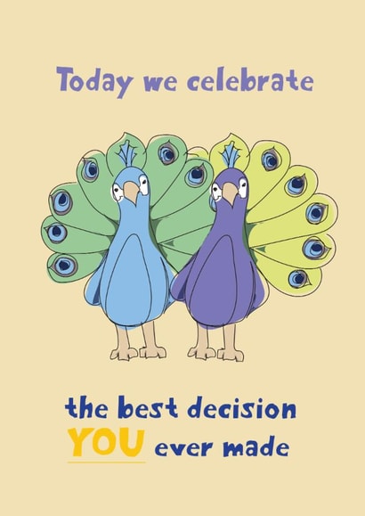 Cute Anniversary Card - Peacocks - Best Decision You Ever Made created by Doodle Keg