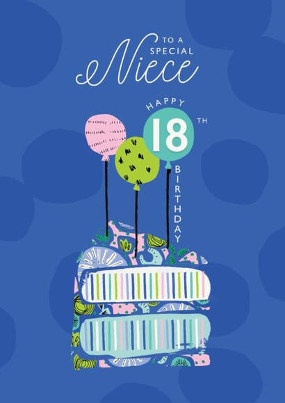 Classic 18th Birthday Card - For Niece - Cake & Balloons created by Rebecca Prinn