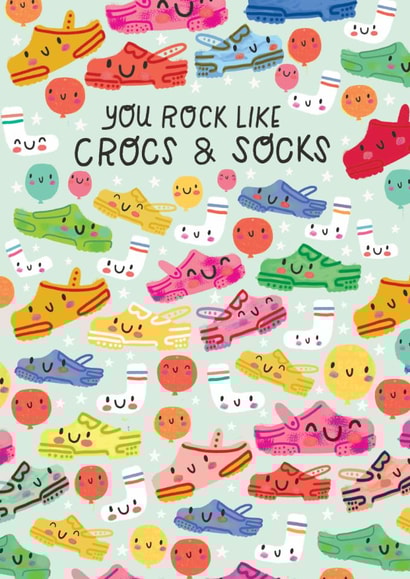 Cute Congratulations Card - You Rock Like Crocs - Socks created by Nicholas Saunders