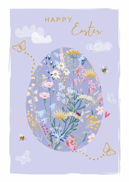 Pretty Floral Easter Egg Card - Meadow Flowers - Bees and Butterflies created by SABIVO Design by Sabina