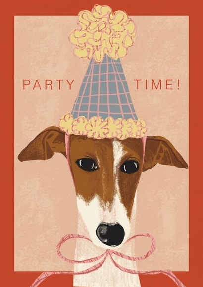 Cute Birthday Card - Whippet - Party Time! created by Isobel Rose Illustration