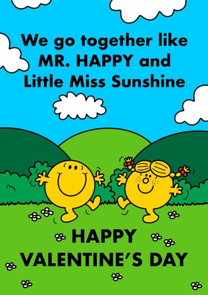 Cute Valentine's Mr. Men Card - Mr. Happy And Little Miss Sunshine created by Mr. Men