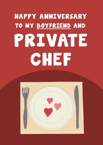 Fun Anniversary Card - For Boyfriend - Private Chef created by Card and Cake