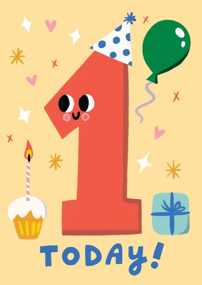 Cute 1st Birthday Card - Cake - Ballon created by @AimeeStevens.Design
