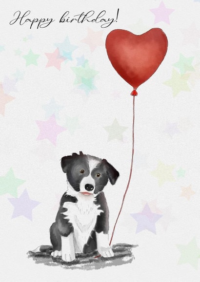 Cute Border collie puppy card for dog lovers created by Mheath Art & Illustration