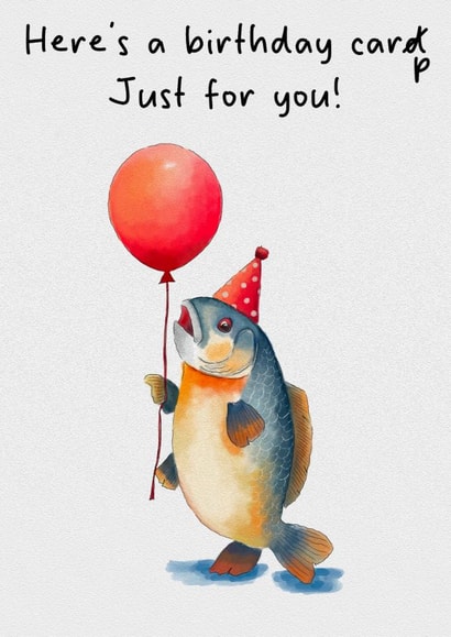Funny Birthday Card - Carp - Balloon perfect for fishermen created by Mheath Art & Illustration