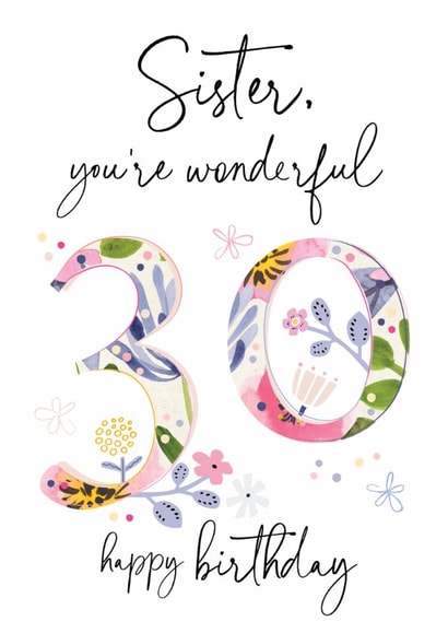 Classic Floral Birthday Card - 30th - Sister created by Katie Phythian Design