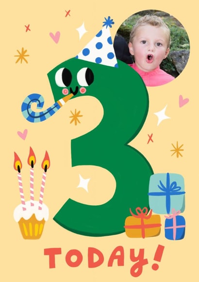 Cute 3rd Birthday Card - Presents - Cake created by @AimeeStevens.Design