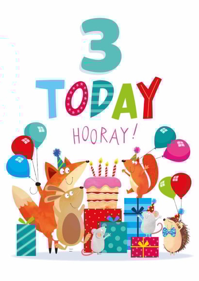 Cute Birthday Card - 3rd Birthday - Animals created by Sarah Pitt