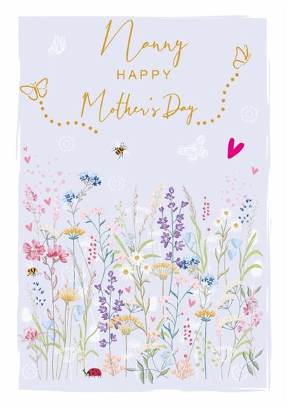 Pretty Mother's Day Card - Flowers For Nanny - Floral Meadow Bees Butterflies created by SABIVO Design by Sabina