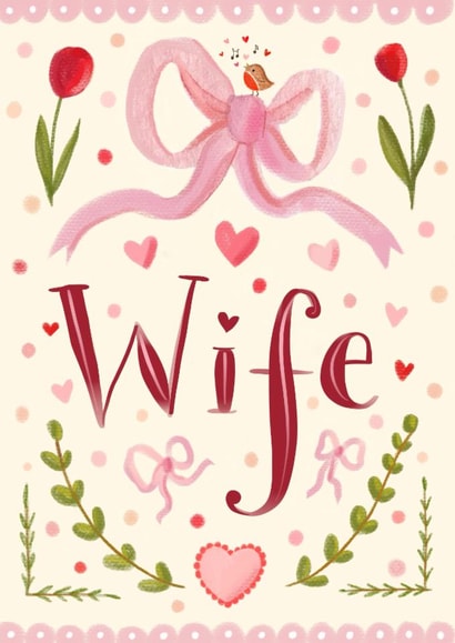 Classic Anniversary Card - For Wife - Pink Bows & Hearts created by Love Lucy Illustration