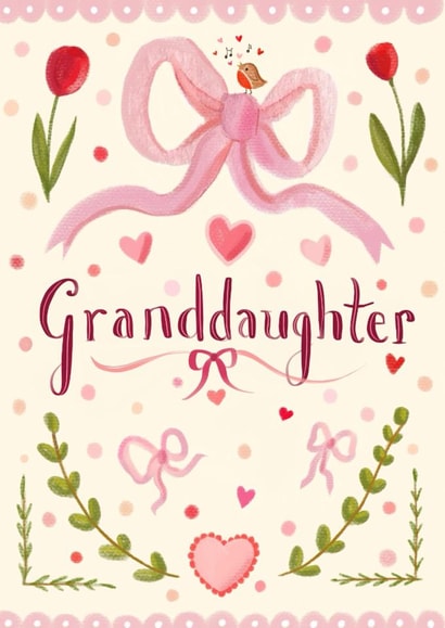 Classic Birthday Card - For Granddaughter - Pink Bows & Hearts created by Love Lucy Illustration