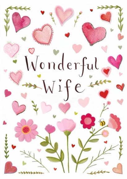 Classic Birthday Card - For Wife - Flowers & Hearts created by Love Lucy Illustration
