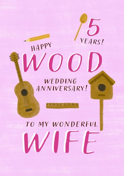 Cute Anniversary Card - Five Years - Wood Anniversary created by Juniper and Rose Studio