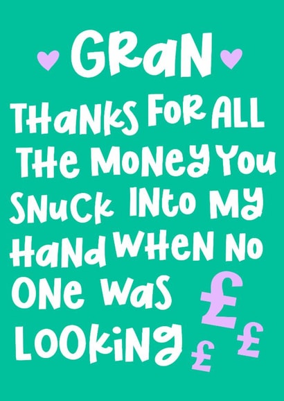 Funny Mother's Day Card - Gran - Sneaky Money created by Pink + Pip