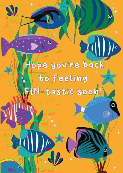 Cute Get Well Card - Feel Fin-tastic Soon - Fish created by @Laura Lonsdale Designs