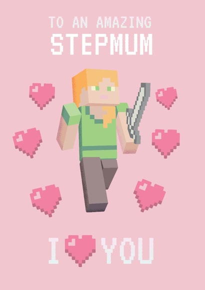 Fun Minecraft-Inspired Mother’s Day Card for Stepmum – Pixel Gamer created by Danilo