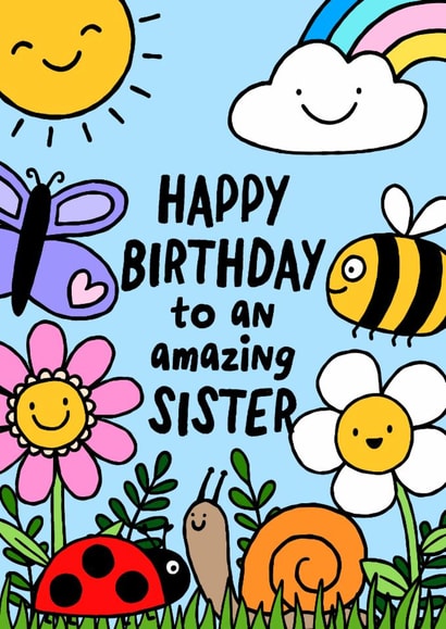 Cute Birthday Card - For Sister - Flowers created by Macie Dot Doodles