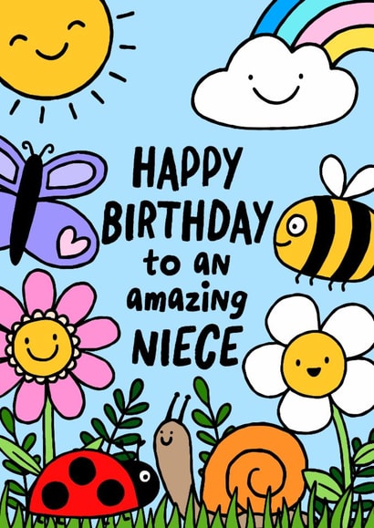 Cute Birthday Card - For Niece - Flowers created by Macie Dot Doodles