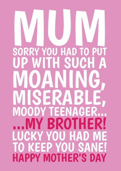 Funny Mother's Day Card - Sorry For My Brother created by @Cupsie's Creations