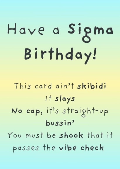 Funny Birthday Card – Gen Alpha Slang created by Meelsy Designs