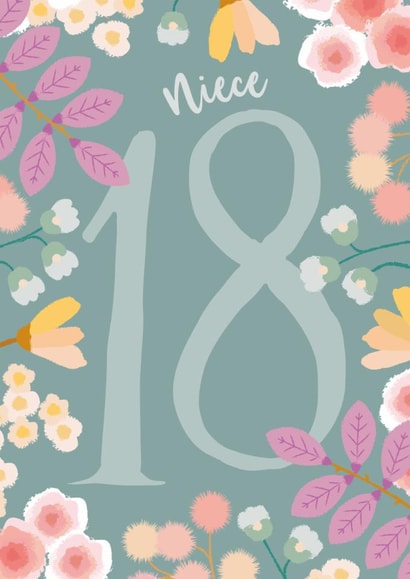 Pretty 18th Birthday Card - For Niece - Flowers created by The Pattern Press