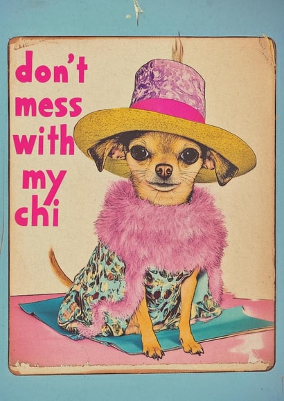 Don’t Mess with My Chi – Sassy Retro Chihuahua Greeting Card created by Sophie Barrott