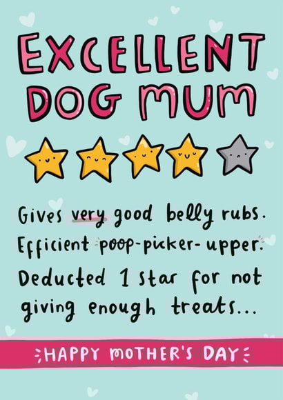 Funny Mother's Day Card - Excellent Dog Mum - Four Stars created by Arrow Gift Co