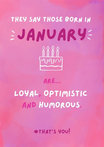 Fun Birthday Card - January Personality - Cake created by Sian Moore Illustration