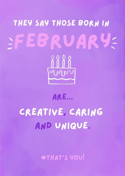 Fun Birthday Card - February Birthday - Cake created by Sian Moore Illustration