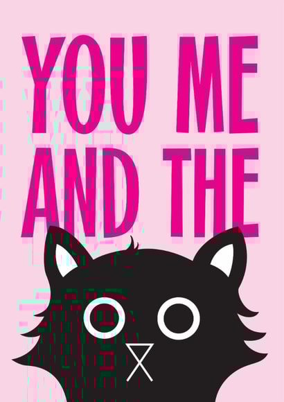 Cute romantic love card for cat loving wife, husband, girlfriend or boyfriend created by Baldy And The Fidget