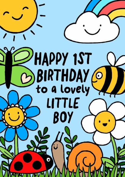 Cute 1st Birthday Card - For Him - Boy created by Macie Dot Doodles