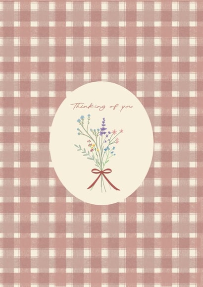 Thinking of you card, flowers, gingham, sympathy, just because created by Mim’s cards