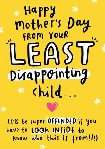 Funny Mother's Day Card - Least Disappointing Child - Sibling Rivalry created by Arrow Gift Co