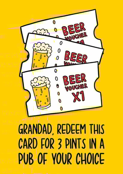Fun Father's Day Card - For Grandad - Beer Voucher - 3 Pints created by TeePee Creations