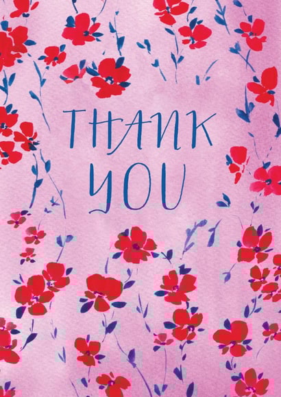 Classic Thank You Card - For Her - Hand Painted Floral Pattern - Bold Type created by Rebecca Prinn