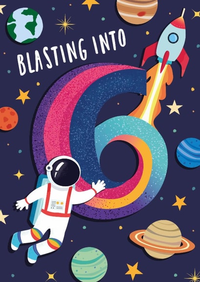 Cute 6th Birthday Card - Blasting Into 6 - Astronaut created by Helen Richmond
