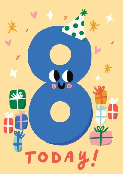 Cute 8th Birthday Card - 8 Today - Gifts created by @AimeeStevens.Design