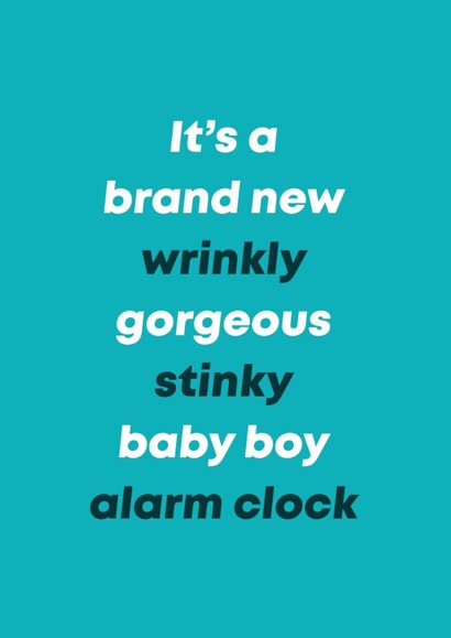 Funny New Baby Card - Stinky Alarm Clock - Baby Boy created by Bev O'Connor || @oconnordesign