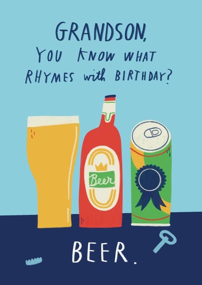 Funny Birthday Card - For Grandson - Beer created by Alice Mole Illustration