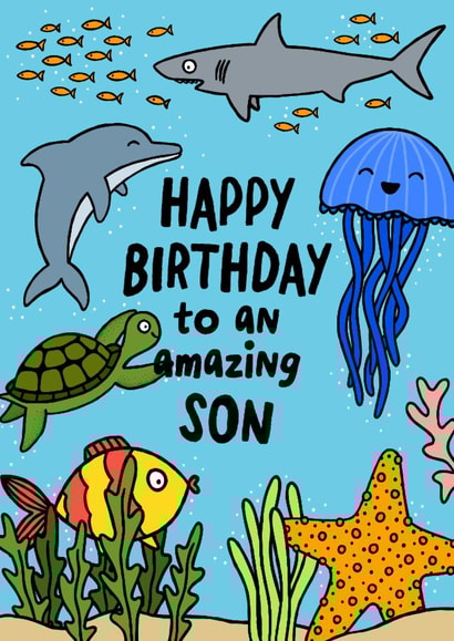 Cute Birthday Card - For Son - Sea Life created by Macie Dot Doodles