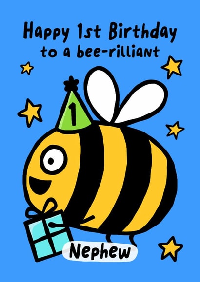 Cute Birthday Card - 1st - For Nephew - Bumble Bee created by Macie Dot Doodles