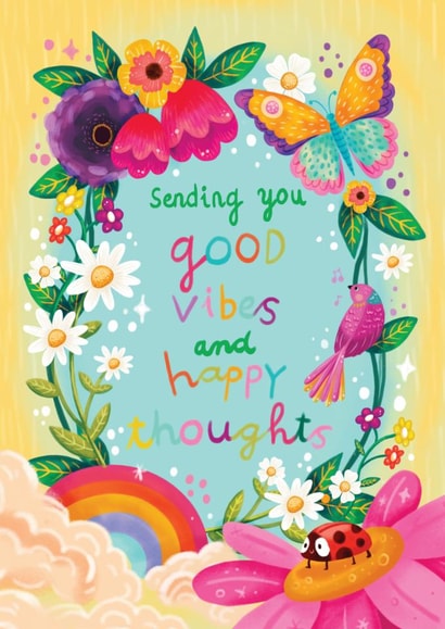Cute Get Well/Thinking Of You Card - Good Vibes - Happy Thoughts created by Aniet Illustration