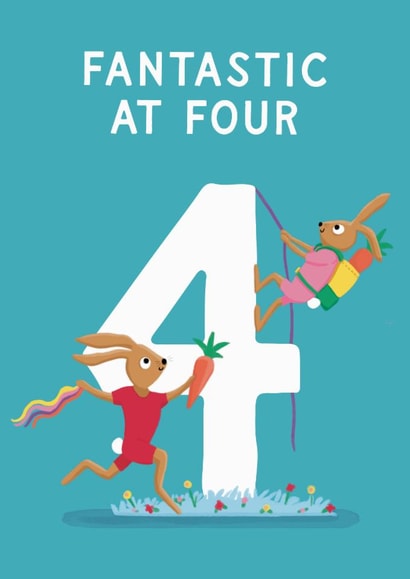 Cute 4th Birthday Card - Fantastic At Four - Rabbits created by Painted Parasol Studio