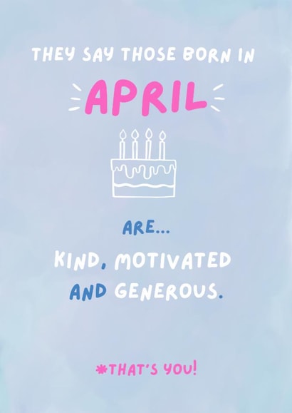 Fun Birthday Card - April Birthday - Cake created by Sian Moore Illustration