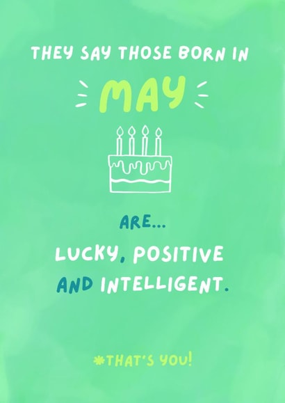 Fun Birthday Card - May Birthday - Cake created by Sian Moore Illustration