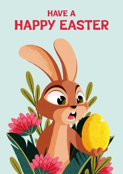 Cute Easter Card - Bunny Rabbit - Golden Easter Egg created by Folio | Ian Owen